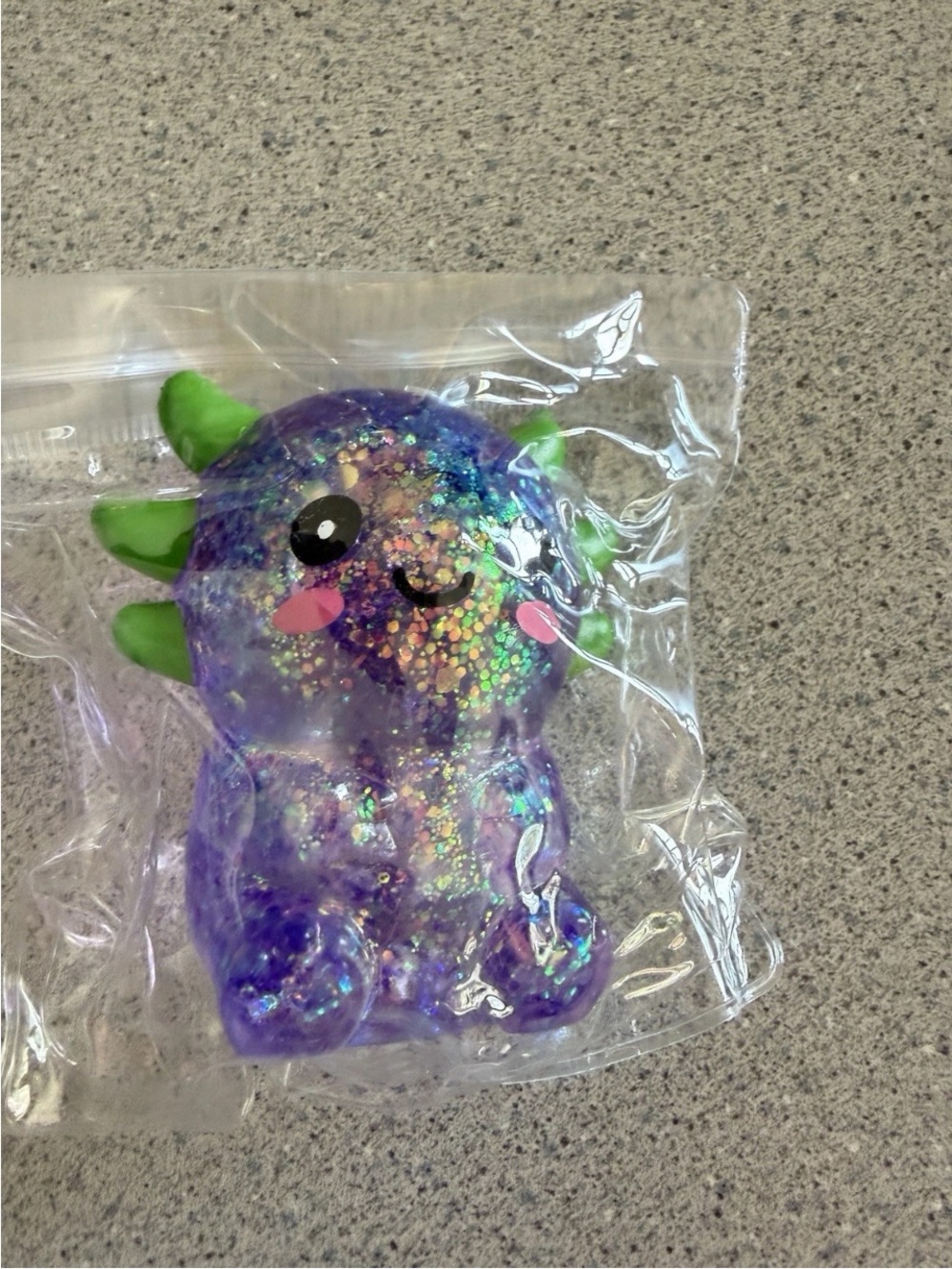 New Squishy Sensory Toy 3" Glitter Squeezy Sparkle Sugar Purple Axolotl Animal